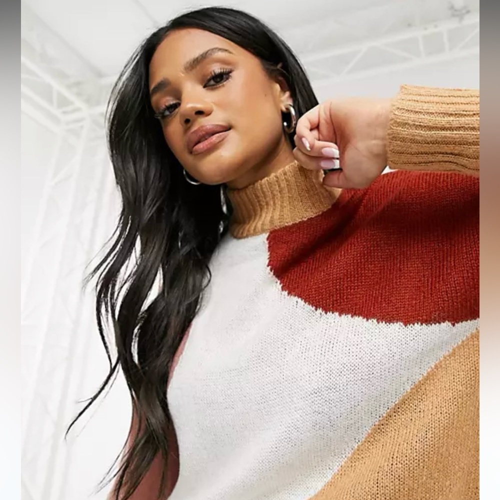 Colorblock Sweater - Red, White, Tan- Brand New.  UK10/US6 - Picture 2 of 12